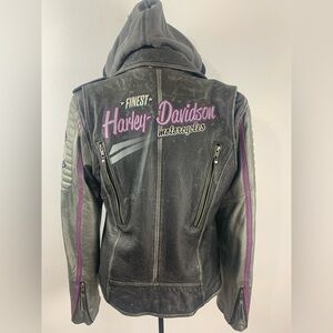 Harley-Davidson Black and Purple Speedy Leather Biker Jacket 3 in 1 Size Large